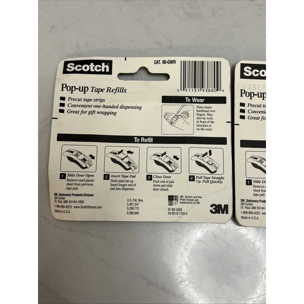 2‎ Scotch Pop-Up Gift Wrap Tape Strip Refills 3 Strips 75 Strips/Pad 225 Total